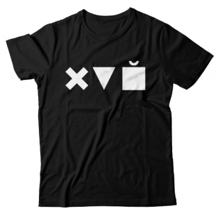 Прикольная футболка с принтом "Икс Треугольник Куб"